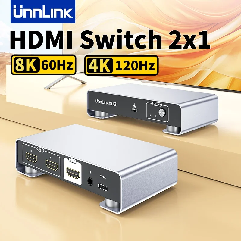 Unnlink HDMI ġ, Xbox PS5 PC-TV Ϳ  , EQ Ͼ, 8K, 60Hz, 4K, 120Hz HDMI ó, 2 in 1 out